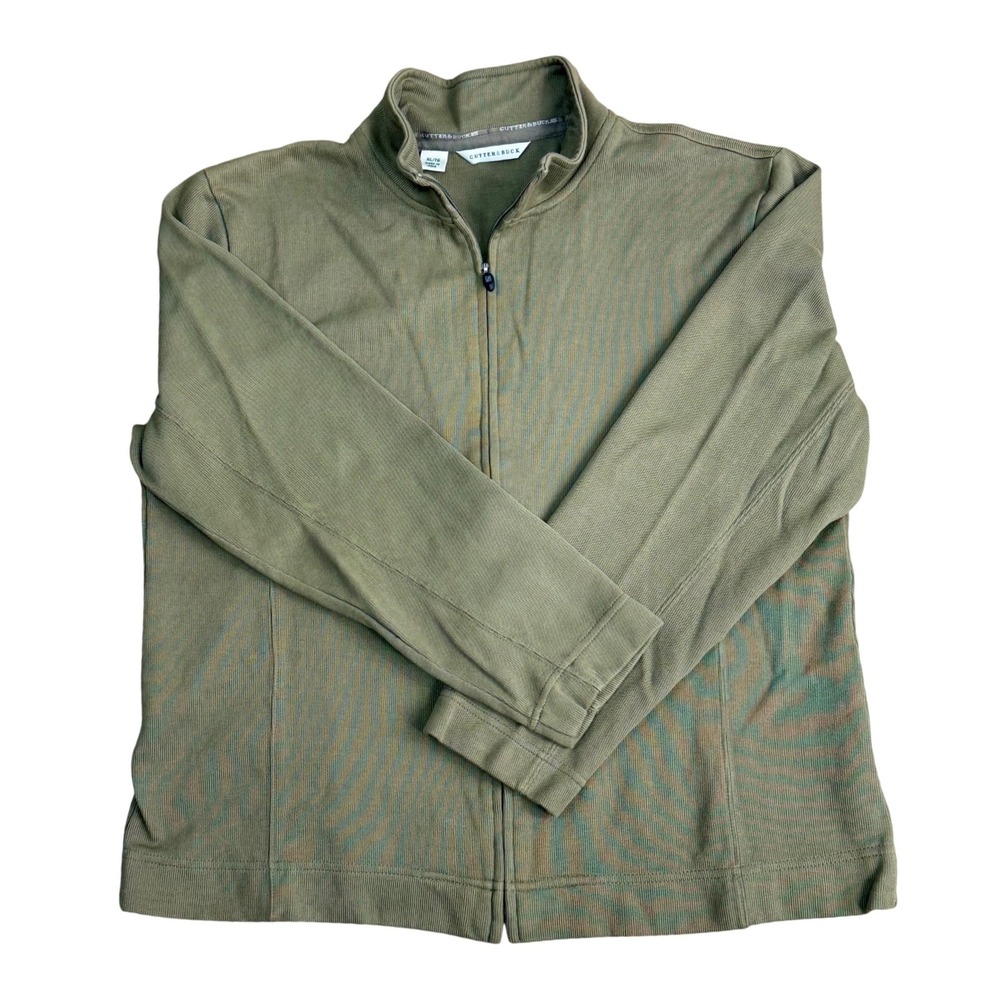 Cutter & Buck Olive Green Full Zip Pima Cotton Ribbed Jacket Womens‎ XL